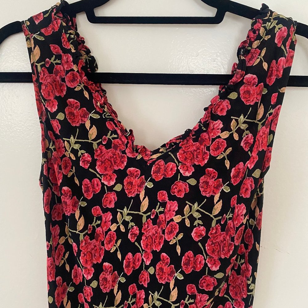Grungy Floral 90s Dress Midi Length Red/Black Floral Vintage